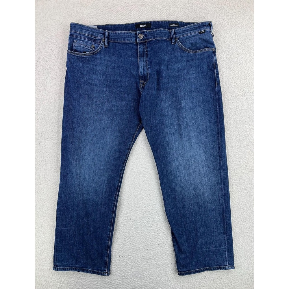 Mavi Matt Relaxed Straight Jeans Mens 44x28 Blue Medium Wash Stretch Denim